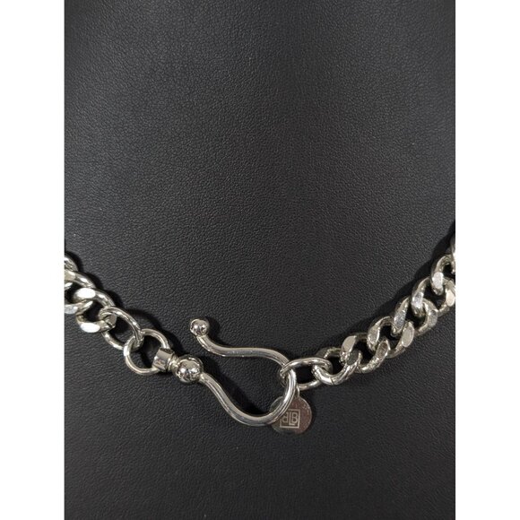 BLB Silver Tone Curb Cuban Chain Necklace Classic Retro Statement Chunky 18" - Picture 2 of 8